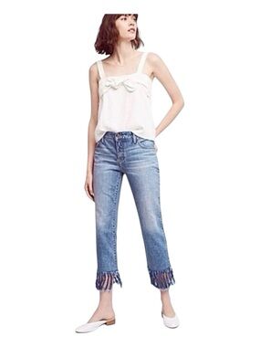 PILCRO AND THE LETTERPRESS Hyphen Frayed Hem Crop Jeans, Size 30.